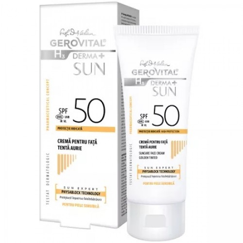 Gerovital H3 derma+ sun crema fata cu tenta aurie, SPF50, 50ml, 46780 Zephyr Labs