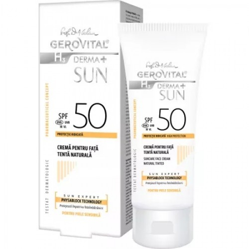 Gerovital H3 derma+ sun crema pentru fata tenta naturala SPF50, 50ml, 46770 Zephyr Labs