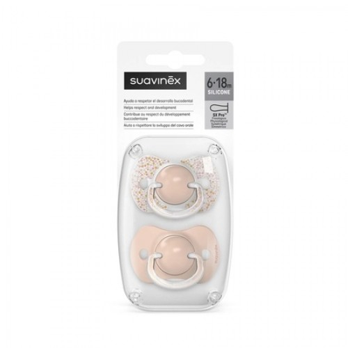 Suavinex suzeta fiziologica din silicon SX Pro Dreams 6-18luni, piersica x 2 bucati (308276) Zephyr Labs [1]