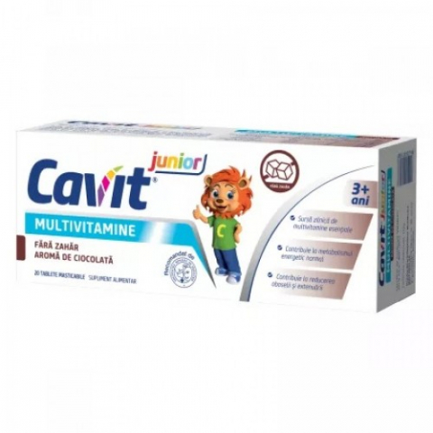Vitamine si minerale - Cavit Junior multivitamine fara zahar aroma ciocolata, 20 comprimate masticabile Zephyr Labs