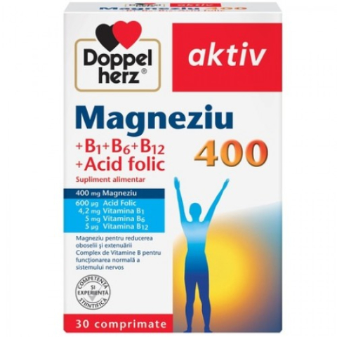 Suplimente alimentare - Doppelherz Magnesium 400+Acid folic+Vitamina B1+B6+B12, 30 comprimat Zephyr Labs