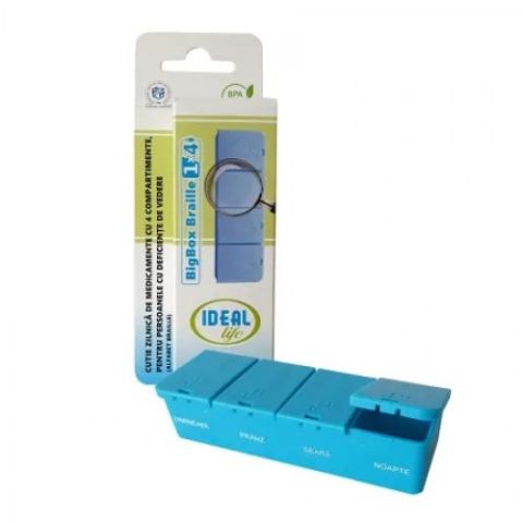 Fara Categorie - Ideal Life cutie zilnica de medicamente cu 4 compartimente, alfabet braille Zephyr Labs