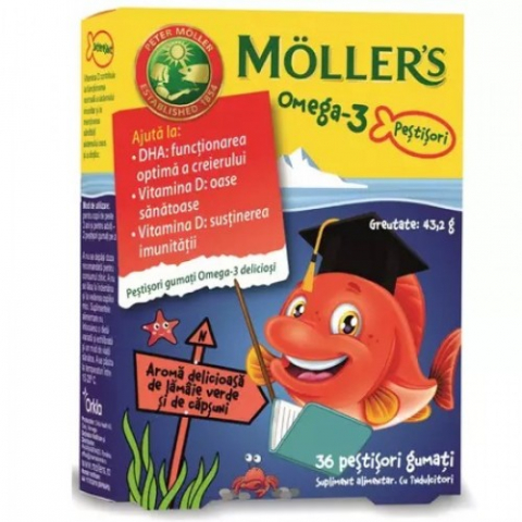Mama si copil - Mollers omega3 lime si capsuni, 36 pestisori gumati Zephyr Labs