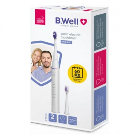 Igiena orala - Periuta electrica sonica alba 5 tip.operare, 2 capete B.Well USB PRO-850 Zephyr Labs