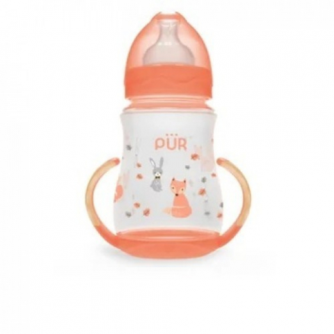 Mama si copil - Pur biberon cu gura larga, desen si manere +6 luni, 250ml (9023) Zephyr Labs