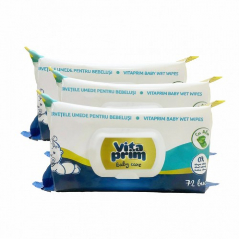 Mama si copil - Vitaprim baby care servetele umede x72 bucati (pachet 3 cutii) Zephyr Labs