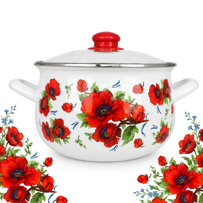 Cratiță Emailată Flori de Câmp cu Capac din Sticlă 20cm [2]