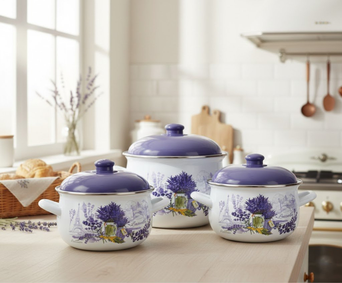 Set complet vase emailate 6 piese Lavanda ,   compatibile cu inductie [2]