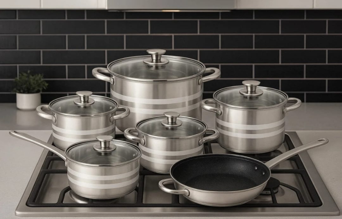 Set complet vase inox 12 piese cu capace ,   compatibil cu inductie [2]
