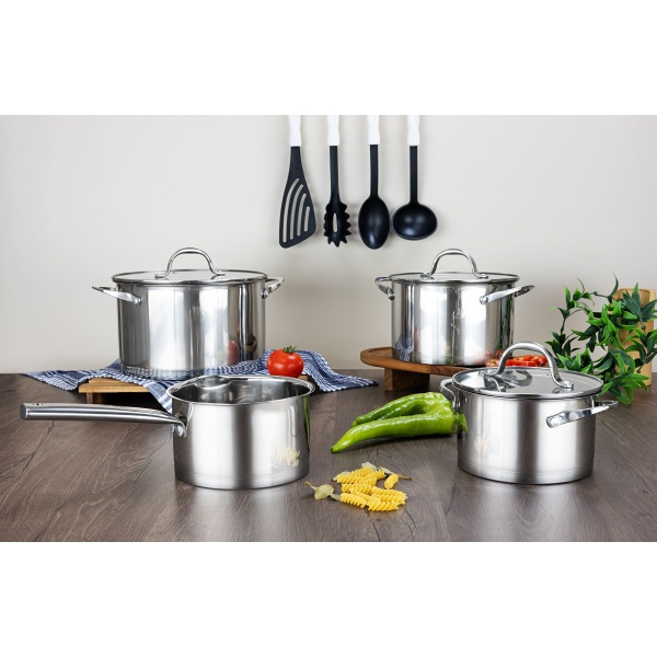 Set vase de gatit din inox Zilan ZLN1344 cu 7 piese, manere nituite, Compatibil gaz, inductie  electric, Compatibil masina de spalat vase [2]