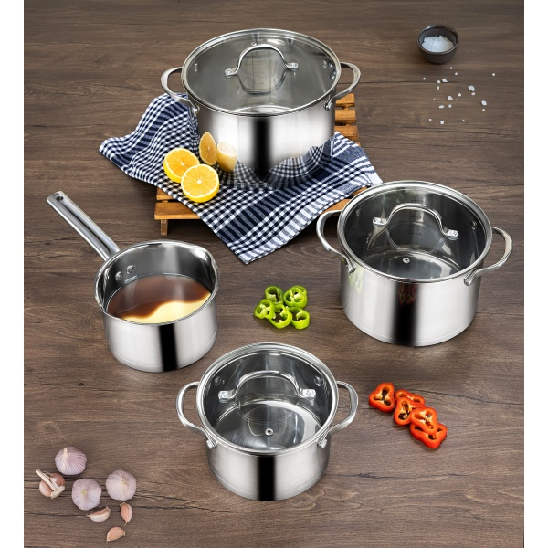 Set vase de gatit din inox Zilan ZLN1344 cu 7 piese, manere nituite, Compatibil gaz, inductie  electric, Compatibil masina de spalat vase [3]