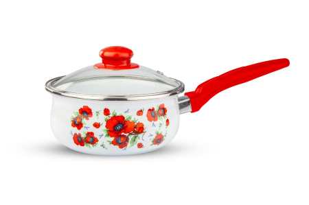 Cratita emailata Arian cu capac sticla model Flori de Camp 18cm [2]