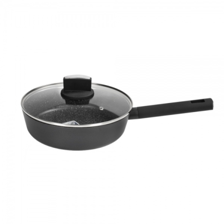 Cratite - Cratita Zilan ZLN0898 Negru cu invelis din marmura, 5 straturi, 28 cm si maner fin la atingere, 3.9L