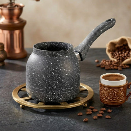 Ustensile din bucatarie - Ibric cafea granit antiaderent Hascevher 650ml gri antracit