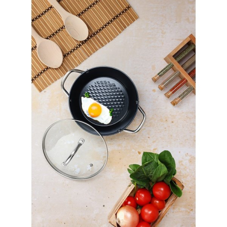 Oala cu capac Zilan ZLN9600 diamond, cu baza de inductie, ceramica si inox, usor de spalat, 20 cm,2.1L [1]