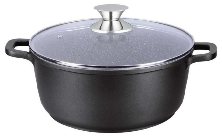 Cratite - Oala granit 3L cu capac sticla 22 cm ,   compatibila cu inductie
