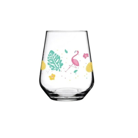 Noutati - Set 3 pahare apa ALLEGRA ALOHA 425 ml ,   pahare sticla cu design tropical