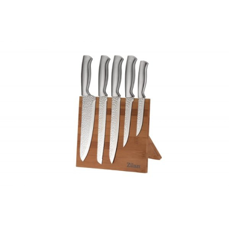 Ustensile din bucatarie - Set 5 cutite din otel inoxidabil, plus suport din bambus ZILAN   ZLN 1641