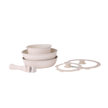 Set 5 piese din ceramica, compus din 2 oale, 1 tigaie si 2 capace de sticla, crem, ZILAN   ZLN 0965 [2]