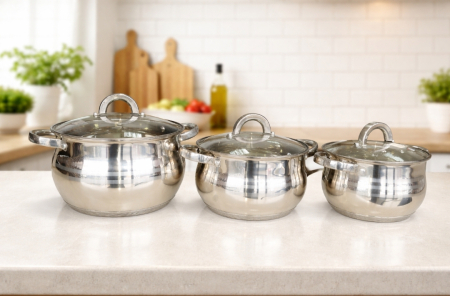 Seturi de oale - Set complet oale inox 6 piese cu capace ,   compatibil cu inductie