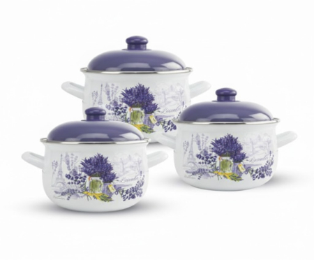 Seturi de oale - Set complet vase emailate 6 piese Lavanda ,   compatibile cu inductie