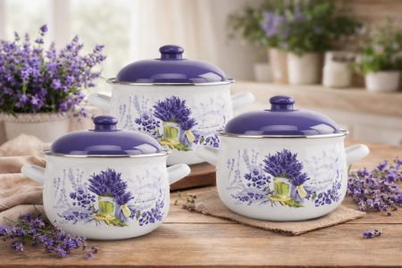 Set complet vase emailate 6 piese Lavanda ,   compatibile cu inductie [2]
