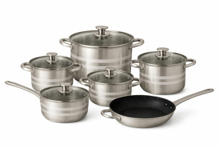 Seturi de oale - Set complet vase inox 12 piese cu capace ,   compatibil cu inductie