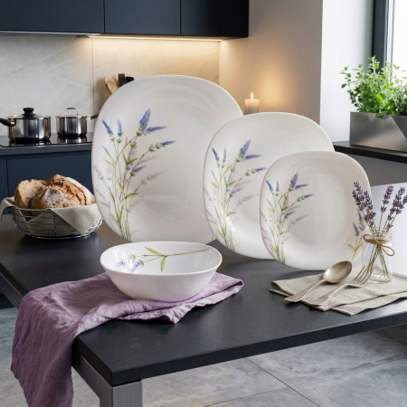 Seturi de  Farfurii - Set farfurii opal 19 piese model lavanda serviciu masa patrat Arcopal