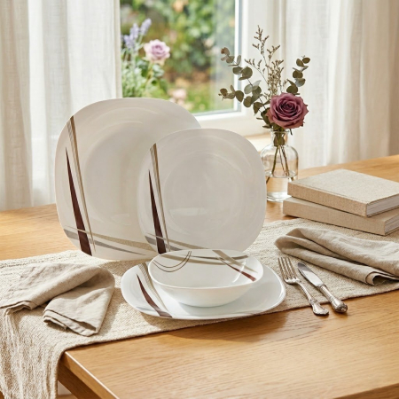 Seturi de  Farfurii - Set farfurii opal alb maro design geometric elegant masa