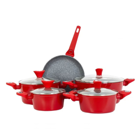 Bucatarie si servire - Set oale 9 piese, Zilan ZLN-3260, Material aluminiu, Interior granit, Compatibil inductie