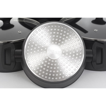 Set oale aluminiu 7 piese Zilan ZLN-3277, Strat interior neaderent, Manere ebonita, Capace sticla termorezistenta [2]