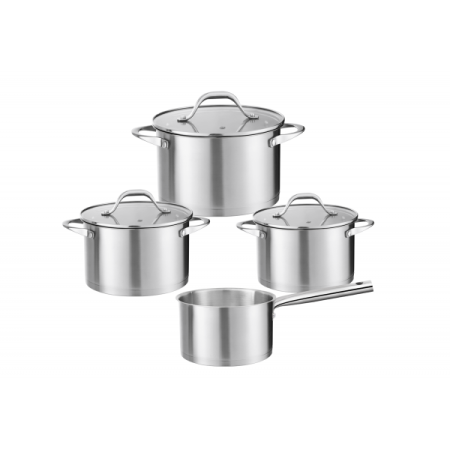 Seturi de oale - Set vase de gatit din inox Zilan ZLN1344 cu 7 piese, manere nituite, Compatibil gaz, inductie  electric, Compatibil masina de spalat vase