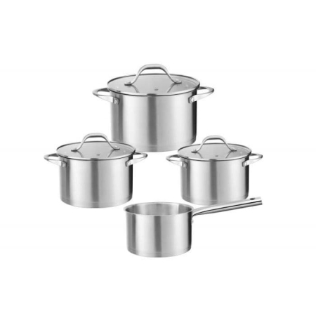 Seturi de oale - Set vase de gatit din inox Zilan ZLN1344 cu 7 piese, manere nituite, Compatibil gaz, inductie  electric, Compatibil masina de spalat vase