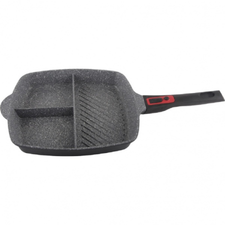 Tigai - Tigaie grill 3in1 Zilan ZLN-3352, 28 cm, Material aluminiu, Interior granit, Maner soft touch detasabil, Compatibil inductie