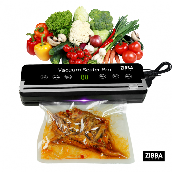 Aparat de Vidat Pro Zibba Life™ cu Putere 120W, Presiunea 65KPA, Banda de lipire de 30cm cu 10 Pungi Incluse, Taiere Role, Vacuum Sigilare Alimente [1]