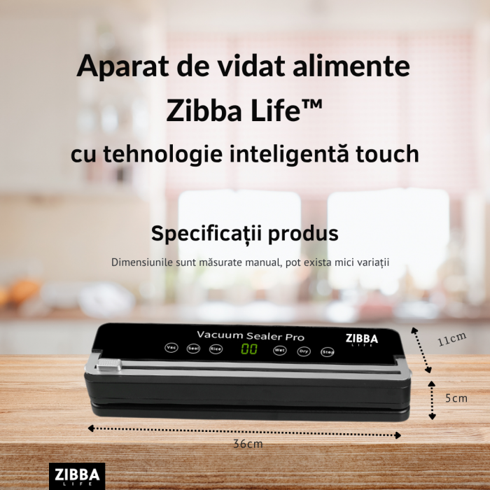 Aparat de Vidat Pro Zibba Life™ cu Putere 120W, Presiunea 65KPA, Banda de lipire de 30cm cu 10 Pungi Incluse, Taiere Role, Vacuum Sigilare Alimente [9]