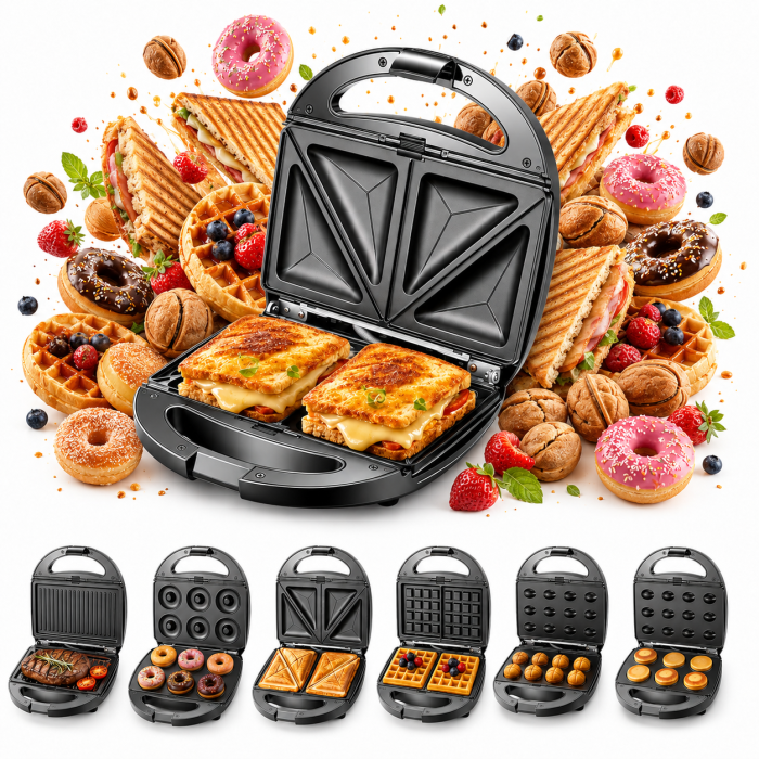 Aparat multifuncțional 5-în-1 – grill, sandwich, gofruri, donut, Nuci, 800 W [2]