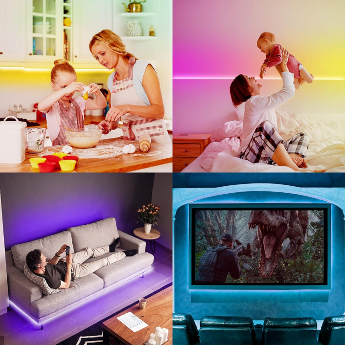 Banda LED RGB 5050 Zibba Life™, 5m, IP65, 60 LED-uri/metru, Control prin Aplicatie si Telecomanda, Compatibila Google Assistant & Alexa [15]