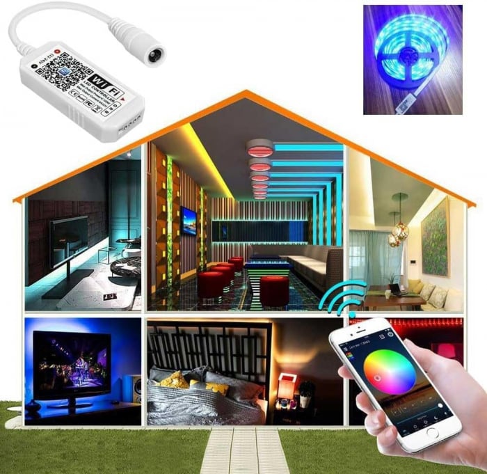 Banda LED RGB 5050 Zibba Life™, 5m, IP65, 60 LED-uri/metru, Control prin Aplicatie si Telecomanda, Compatibila Google Assistant & Alexa [14]