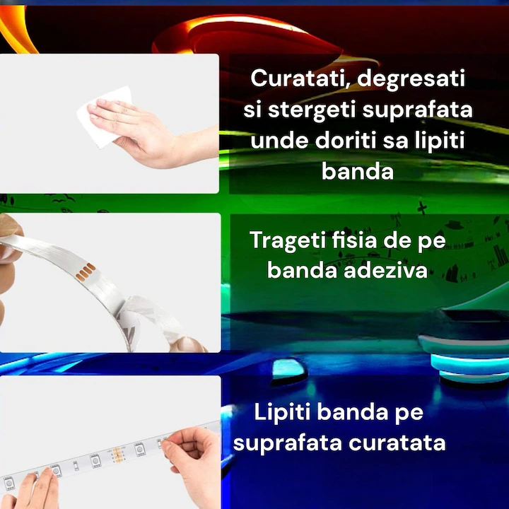 Banda Led Zibba Life™ 5 Metri, IP65, 5050 RGB cu 56 Leduri/m, Autoadeziva, cu reglare de la Telecomanda [6]