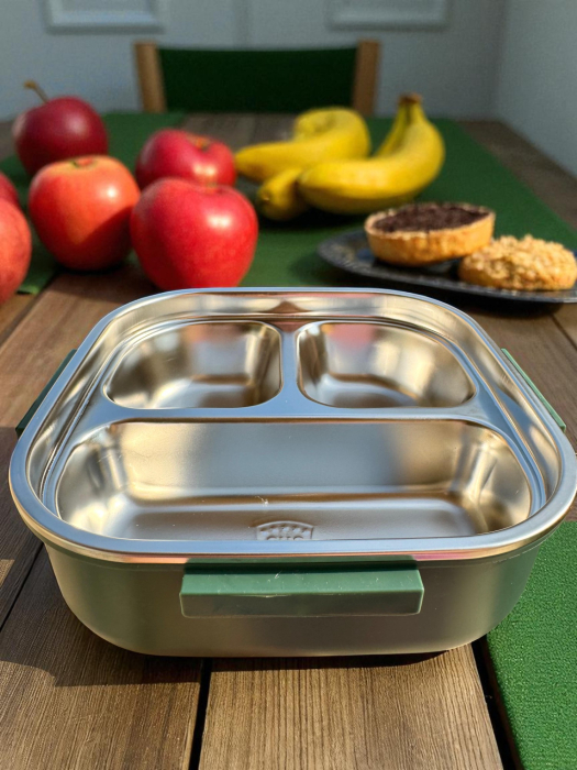 Caserolă Container pentru Prânz cu 3 Compartimente, Interior din Inox Fără BFA, Capacitate 1300ML + Secțiune Tacâmuri | Zibba Life™ [4]
