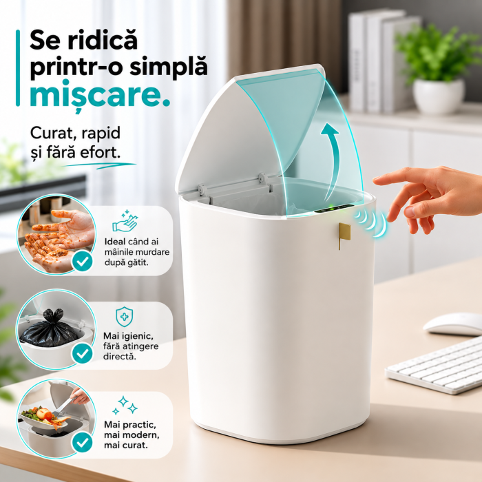 Cos de Gunoi Inteligent Zibba Life™, 20L, cu Senzor de Deschidere Automata, Design Moder, Fara Contact [3]