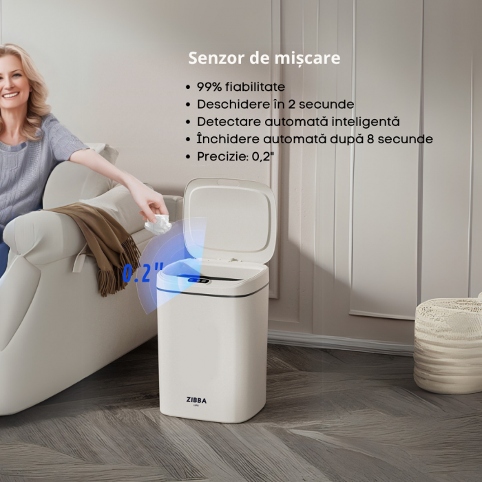 Cos de Gunoi Inteligent Zibba Life™, 20L, cu Senzor de Deschidere Automata, Design Moder, Fara Contact [2]