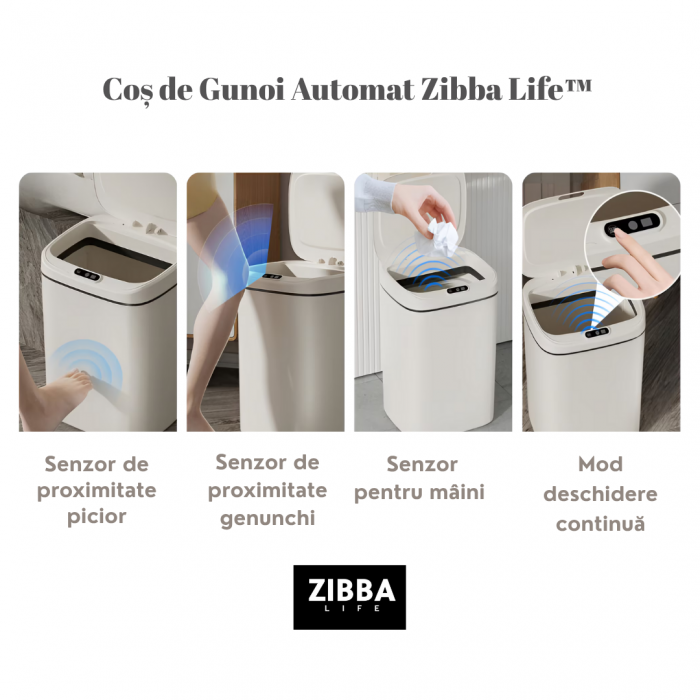 Cos de Gunoi Inteligent Zibba Life™, 20L, cu Senzor de Deschidere Automata, Design Moder, Fara Contact [7]