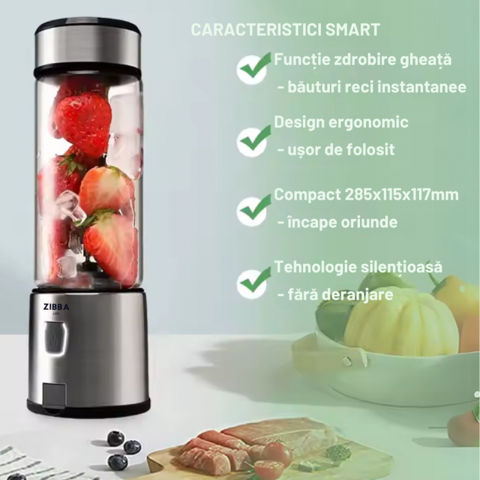 Mini Blender Portabil ZibbaLife™ S-POW, 450ml, 2x1500mAh, 200W, Viteza 20.000rpm, Sticla Borosilicata, Negru [4]