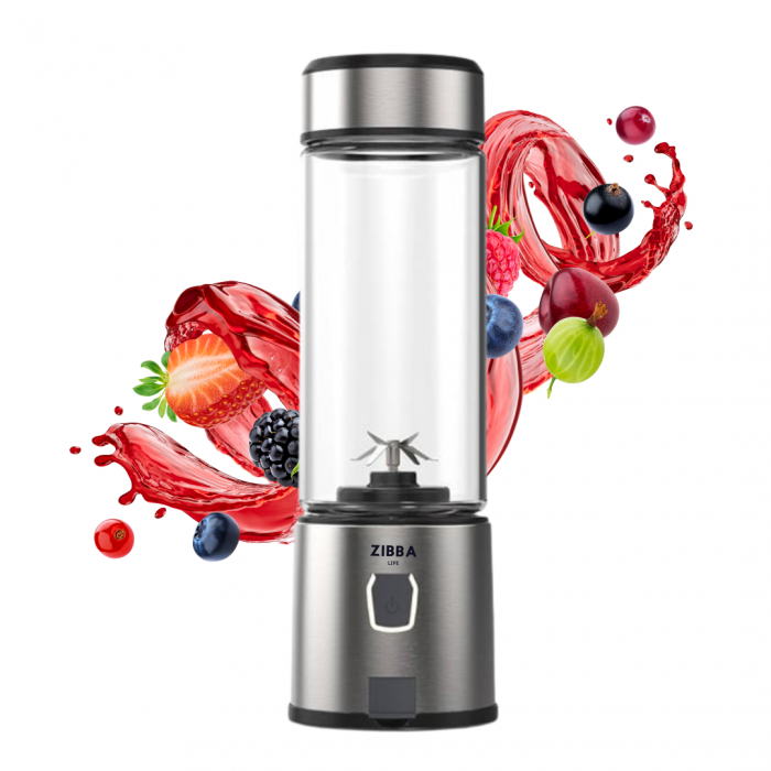 Mini Blender Portabil ZibbaLife™ S-POW, 450ml, 2x1500mAh, 200W, Viteza 20.000rpm, Sticla Borosilicata, Negru [1]
