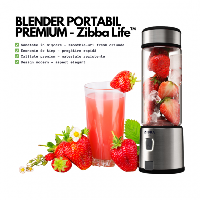 Mini Blender Portabil ZibbaLife™ S-POW, 450ml, 2x1500mAh, 200W, Viteza 20.000rpm, Sticla Borosilicata, Negru [2]