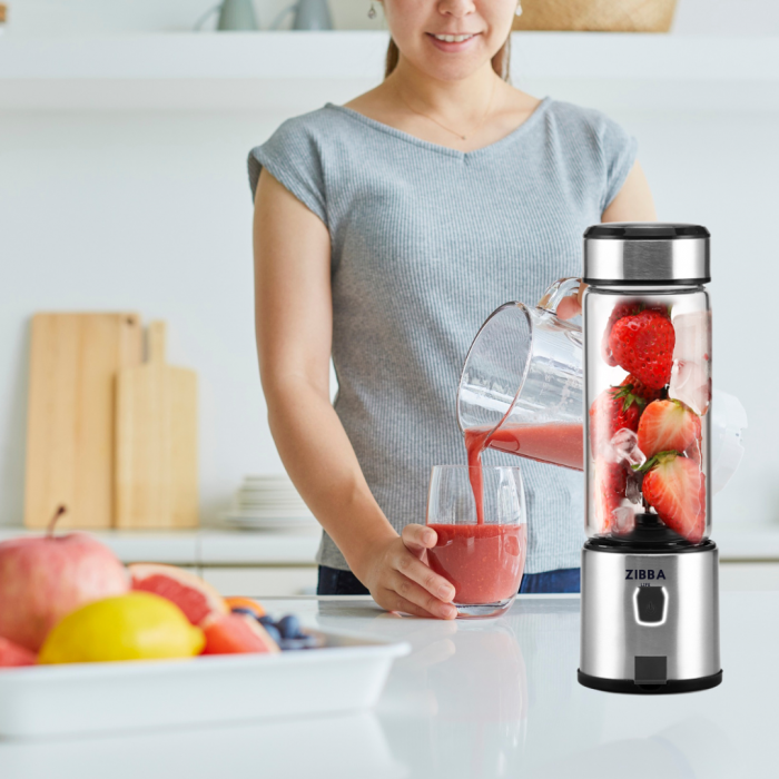 Mini Blender Portabil ZibbaLife™ S-POW, 450ml, 2x1500mAh, 200W, Viteza 20.000rpm, Sticla Borosilicata, Negru [6]