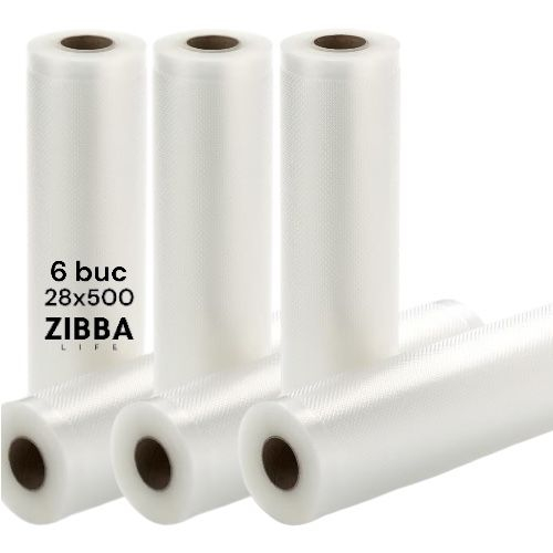 Set 6 Role 28 cm x 500 cm Gofrate Pungi de Vidat Zibba Life™, Compatibile cu Orice Aparat de Vidat, Reutilizabile, Fara BPA [1]