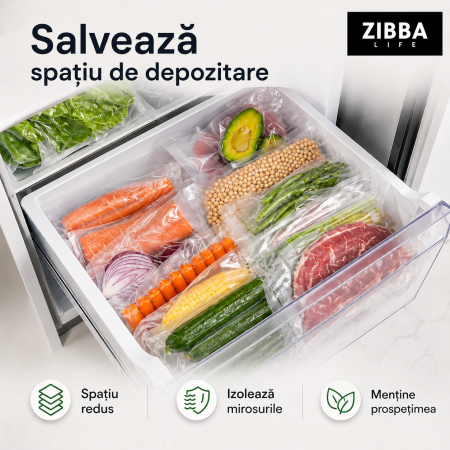 Aparat de Vidat Pro Zibba Life™ cu Putere 120W, Presiunea 65KPA, Banda de lipire de 30cm cu 10 Pungi Incluse, Taiere Role, Vacuum Sigilare Alimente [6]